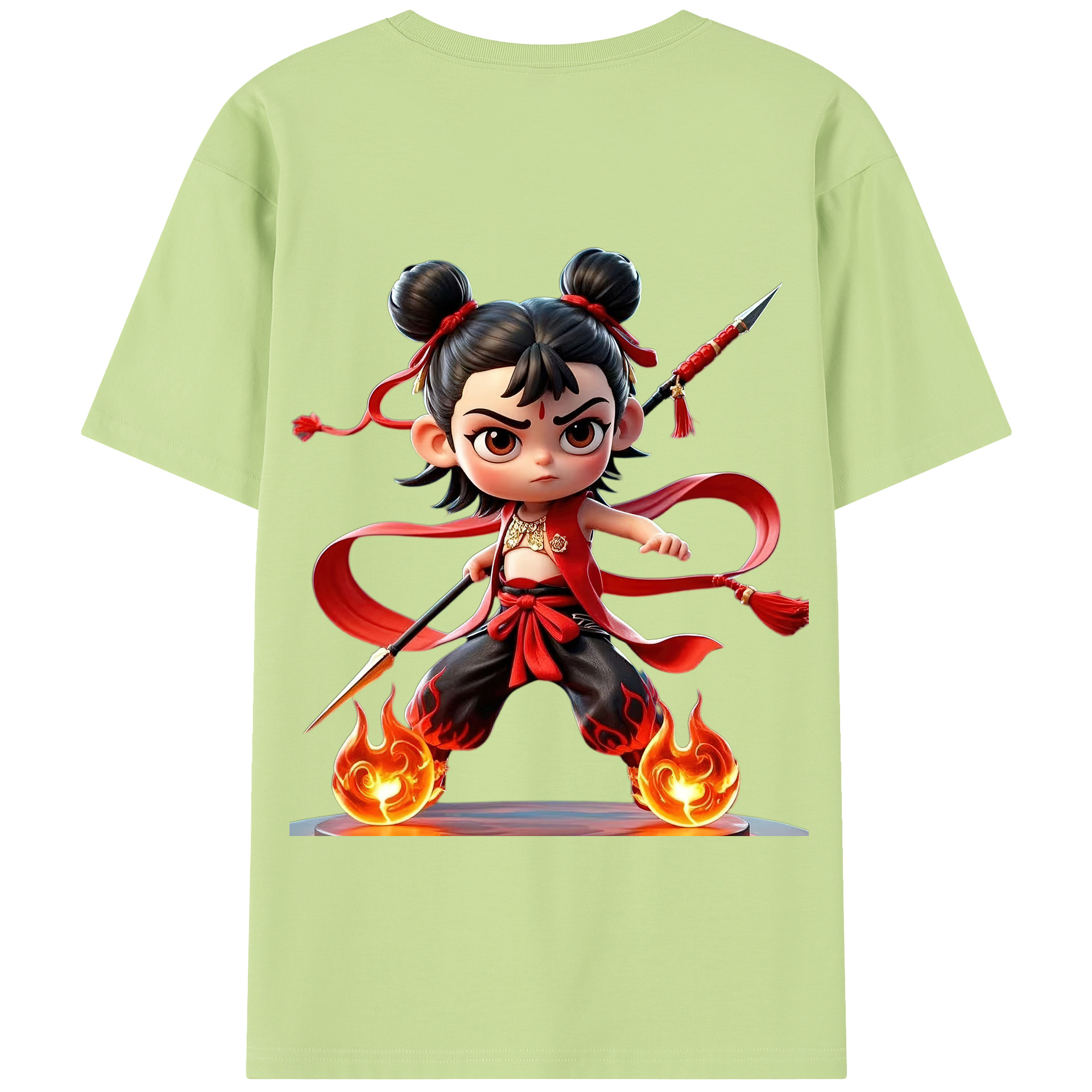 （画像用） Ne Zha 2 ナタ 魔童の大暴れ 綿100％半袖Tシャツ（背面プリント）